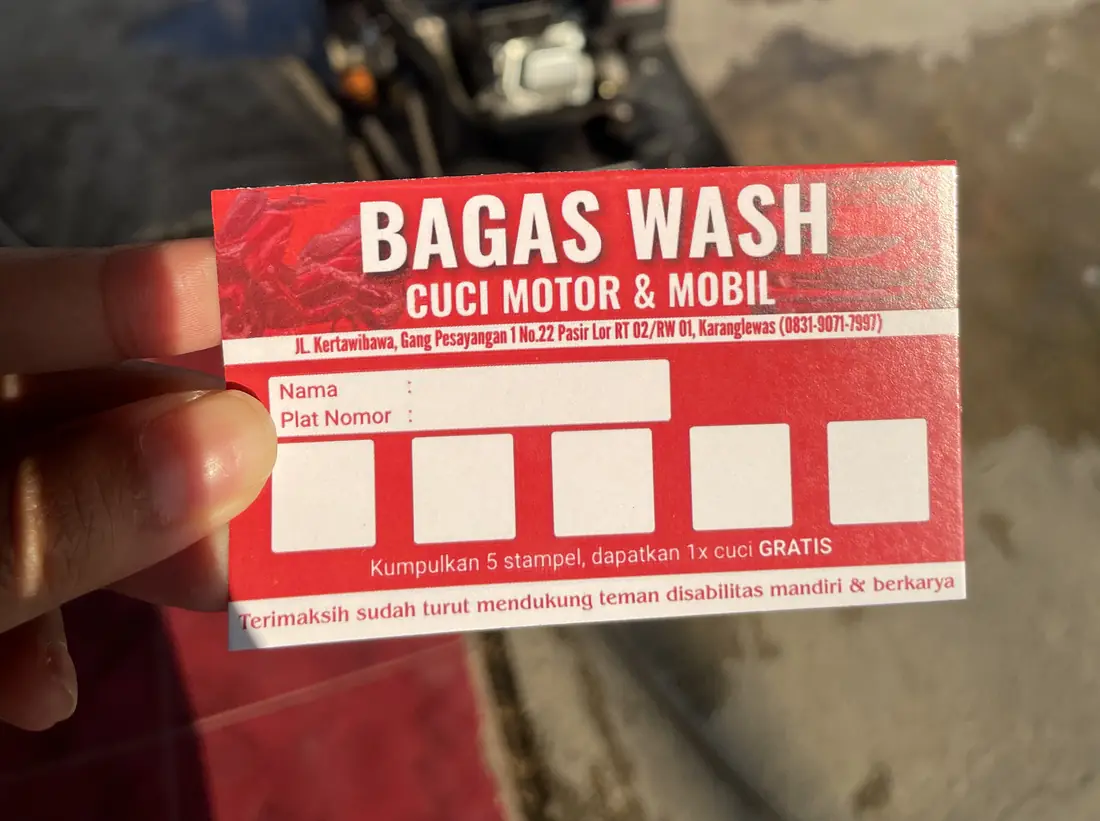 Kartu kupon BAGAS WASH dengan lima kotak stempel